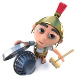3d Funny cartoon Roman soldier character cleaning with a broom and trash can Stock Image 3d Funny cartoon Roman soldier character cleaning with a broom and trash can Stock Image