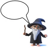 3d Funny cartoon wizard magician character with speech balloon royalty free illustration 3d Funny cartoon wizard magician character with speech balloon royalty free illustration