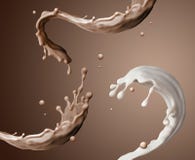 3d geef, voedsel terug en de drankillustratie, abstracte bespattende achtergrond, gemengde vloeibare plons, koffie, melk, verdraa vector illustratie 3d geef, voedsel terug en de drankillustratie, abstracte bespattende achtergrond, gemengde vloeibare plons, koffie, melk, verdraa vector illustratie