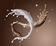 3d geef, voedsel terug en de drankillustratie, abstracte bespattende achtergrond, gemengde vloeibare plons, melk, koffie, verdraa royalty-vrije illustratie 3d geef, voedsel terug en de drankillustratie, abstracte bespattende achtergrond, gemengde vloeibare plons, melk, koffie, verdraa royalty-vrije illustratie
