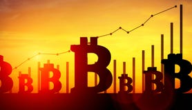 3d illustratie van bitcoin met het kweken van grafieken op achtergrond stock illustratie 3d illustratie van bitcoin met het kweken van grafieken op achtergrond stock illustratie