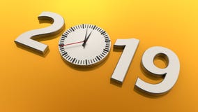 3D illustratie van 2019 op een gouden achtergrond De zilveren mechanische horloges spreken van de waarde van tijd, transience en stock illustratie 3D illustratie van 2019 op een gouden achtergrond De zilveren mechanische horloges spreken van de waarde van tijd, transience en stock illustratie