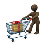 3D illustration, brun statyett, shoppingvagn, shopping vektor illustrationer 3D illustration, brun statyett, shoppingvagn, shopping vektor illustrationer
