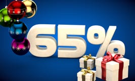 3d illustration of Christmas sale 65 percent discount. Blue stock illustration 3d illustration of Christmas sale 65 percent discount. Blue stock illustration