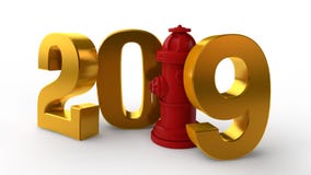 3D illustration of 2019. hydrant instead of a unit, the idea of celebration, a year of security, fire system. 3D rendering isolate royalty free illustration 3D illustration of 2019. hydrant instead of a unit, the idea of celebration, a year of security, fire system. 3D rendering isolate royalty free illustration