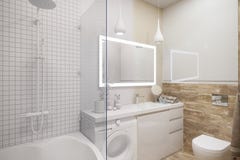 3d illustration of an interior design of a white minimalist bathroom stock illustration 3d illustration of an interior design of a white minimalist bathroom stock illustration