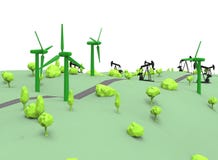 3d illustration of simple oil derricks with wind generators. vector illustration 3d illustration of simple oil derricks with wind generators. vector illustration