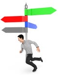 3d karakter, mens die, pijlrichting die lege op post wijzen, copyspace lopen - stock illustratie 3d karakter, mens die, pijlrichting die lege op post wijzen, copyspace lopen - stock illustratie