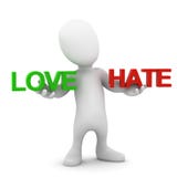 3d Little man balances Love and Hate vector illustration 3d Little man balances Love and Hate vector illustration