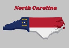3D Map outline and flag of North Carolina, A blue union, a white star with N and C, the circle containing the same to be one-third stock illustration 3D Map outline and flag of North Carolina, A blue union, a white star with N and C, the circle containing the same to be one-third stock illustration