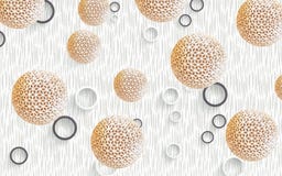 3d mural digital modern wallpaper  with golden ball sphere and circles . gray and white background . will visually expand the spac