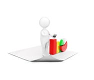 3d mężczyzna pozycja na prostym papierze przedstawia pasztetowej mapy i baru grap Obrazy Stock 3d mężczyzna pozycja na prostym papierze przedstawia pasztetowej mapy i baru grap Obrazy Stock