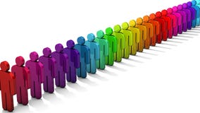3D people figure in row of colorful figures on white background with depth of field focus effect. stock illustration 3D people figure in row of colorful figures on white background with depth of field focus effect. stock illustration
