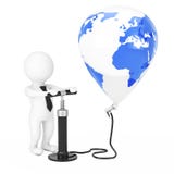 3d Person Businessman avec le compresseur de main noire gonfle la terre Gl illustration stock 3d Person Businessman avec le compresseur de main noire gonfle la terre Gl illustration stock