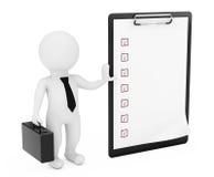 3d Person Businessman Holding Clipboard mit Checkliste 3d Rende stock abbildung 3d Person Businessman Holding Clipboard mit Checkliste 3d Rende stock abbildung