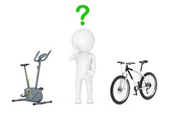 3d Person Thinking entre la machine stationnaire de gymnase de vélo d'exercice illustration de vecteur 3d Person Thinking entre la machine stationnaire de gymnase de vélo d'exercice illustration de vecteur