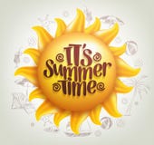 3D Realistic Sun Vector with Summer Time Title in a Background vector illustration 3D Realistic Sun Vector with Summer Time Title in a Background vector illustration