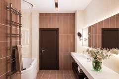 3d rendent la conception intérieure d'une salle de bains moderne avec un grand miroir illustration de vecteur 3d rendent la conception intérieure d'une salle de bains moderne avec un grand miroir illustration de vecteur
