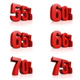 3D rendent le texte rouge 55,60,65,66,70,75 pour cent illustration de vecteur 3D rendent le texte rouge 55,60,65,66,70,75 pour cent illustration de vecteur