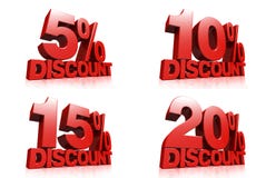 3D rendent le texte rouge remise de 5,10,15,20 pour cent illustration libre de droits 3D rendent le texte rouge remise de 5,10,15,20 pour cent illustration libre de droits