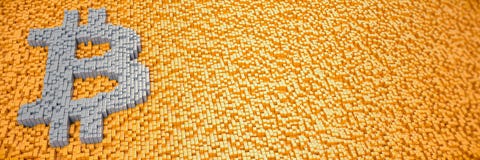 3d rendent - symbole pixelated de bitcoin fait à partir des cubes - l'orange illustration de vecteur 3d rendent - symbole pixelated de bitcoin fait à partir des cubes - l'orange illustration de vecteur