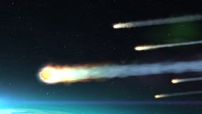 Asteroids Meteors burns in atmosphere Earth, Realistic vision