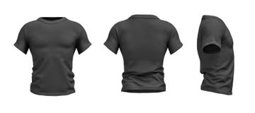 3d rendering of a black T-shirt shaped as a realistic male torso in front, side and back view. vector illustration 3d rendering of a black T-shirt shaped as a realistic male torso in front, side and back view. vector illustration
