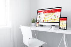 devices on white minimal apartment for rent website Royalty Free Stock Photo devices on white minimal apartment for rent website Royalty Free Stock Photo