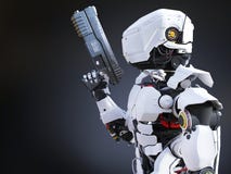 3D rendering of a futuristic robot cop holding gun. Stock Photos 3D rendering of a futuristic robot cop holding gun. Stock Photos