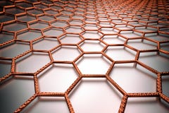 3D rendering of graphene surface, orange bonds vector illustration 3D rendering of graphene surface, orange bonds vector illustration