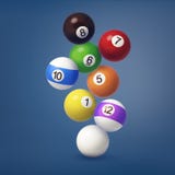 3d rendering of several colorful billiards balls with numbers on them hanging on a dark blue background. royalty free stock photography 3d rendering of several colorful billiards balls with numbers on them hanging on a dark blue background. royalty free stock photography