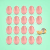3d rendering of single broken golden egg in several rows of normal whole chicken eggs. stock images 3d rendering of single broken golden egg in several rows of normal whole chicken eggs. stock images