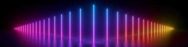 3d rendono, fondo panoramico astratto, linee verticali d'ardore, luci al neon, spettro ultravioletto, realtà virtuale, manifesta illustrazione vettoriale 3d rendono, fondo panoramico astratto, linee verticali d'ardore, luci al neon, spettro ultravioletto, realtà virtuale, manifesta illustrazione vettoriale