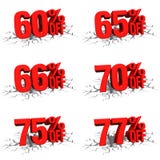 3D rendono il testo rosso 60,65,66,70,75,77 per cento fuori sulla crepa bianca illustrazione di stock 3D rendono il testo rosso 60,65,66,70,75,77 per cento fuori sulla crepa bianca illustrazione di stock