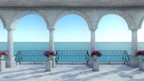 3D romanos rinden vista delantera del mar de la opinión del estilo clásico del anceint stock de ilustración 3D romanos rinden vista delantera del mar de la opinión del estilo clásico del anceint stock de ilustración
