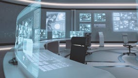 3D teruggegeven lege, moderne, futuristische binnenland van het bevelcentrum royalty-vrije illustratie 3D teruggegeven lege, moderne, futuristische binnenland van het bevelcentrum royalty-vrije illustratie