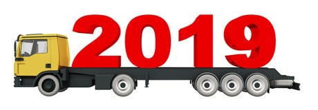 3D tolkning 2019 på lastbilen, lastbiltrans. för nytt år 2019 royaltyfri illustrationer 3D tolkning 2019 på lastbilen, lastbiltrans. för nytt år 2019 royaltyfri illustrationer