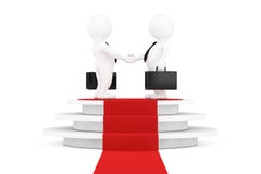 3d uomo d'affari Characters Shaking Hands sopra Pedesta bianco rotondo illustrazione di stock 3d uomo d'affari Characters Shaking Hands sopra Pedesta bianco rotondo illustrazione di stock