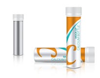 3D verspotten oben realistische Medizin-Flasche für Kalzium- und Vitaminpille auf weißer Hintergrund-Illustration vektor abbildung 3D verspotten oben realistische Medizin-Flasche für Kalzium- und Vitaminpille auf weißer Hintergrund-Illustration vektor abbildung