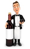 3d waiter standing next to red wine bottle Stock Image 3d waiter standing next to red wine bottle Stock Image