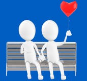 3d white character , couples sitting in a bench holding a love balloon stock illustration 3d white character , couples sitting in a bench holding a love balloon stock illustration