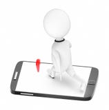 3d white character walk , mobile screen with navigation sign near to it vector illustration 3d white character walk , mobile screen with navigation sign near to it vector illustration