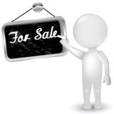 3d white people man with sign for sale. Business concept icon logo Stock Image 3d white people man with sign for sale. Business concept icon logo Stock Image