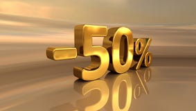 3d -50% złoto, Minus Pięćdziesiąt procentów rabata znak royalty ilustracja 3d -50% złoto, Minus Pięćdziesiąt procentów rabata znak royalty ilustracja