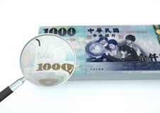 3D übertragenes Taiwan-Geld mit dem Vergrößerungsglas forschen Währung lokalisiert auf weißem Hintergrund nach vektor abbildung 3D übertragenes Taiwan-Geld mit dem Vergrößerungsglas forschen Währung lokalisiert auf weißem Hintergrund nach vektor abbildung