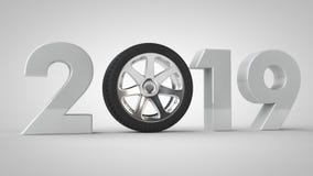 3D иллюстрация 2019, дата праздника с колесом автомобиля Идея эры автомобилей, кораблей и транспорта isola перевода 3D иллюстрация вектора 3D иллюстрация 2019, дата праздника с колесом автомобиля Идея эры автомобилей, кораблей и транспорта isola перевода 3D иллюстрация вектора