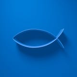 3D иллюстрация - символ рыб Ichthys с светом выше на сини Стоковые Фото 3D иллюстрация - символ рыб Ichthys с светом выше на сини Стоковые Фото