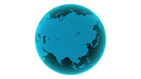 3D поворачивая лоснистый свет-голубой стеклянный земл-глобус представленный на белой предпосылке 4k, loopable 3D поворачивая лоснистый свет-голубой стеклянный земл-глобус представленный на белой предпосылке 4k, loopable