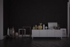 3d представляя интерьер комнаты с белым sideboard и поставляя аксессуары иллюстрация вектора 3d представляя интерьер комнаты с белым sideboard и поставляя аксессуары иллюстрация вектора