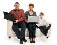 Dad Mom And Son With Laptop Stock Photos
